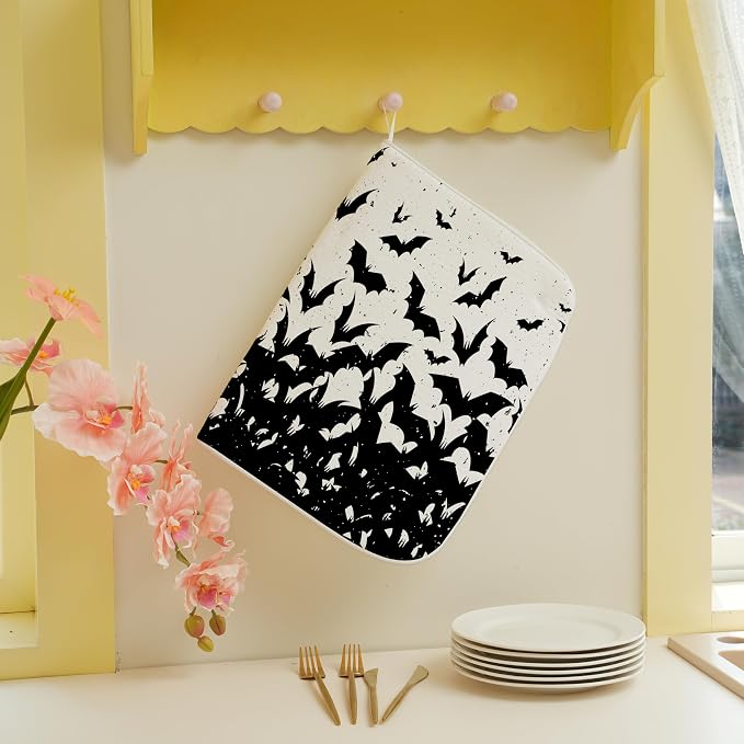 Halloween Bats Dish Drying Mat for Kitchen Counter 18x24 Inch Polka Dots Dish - Image 3
