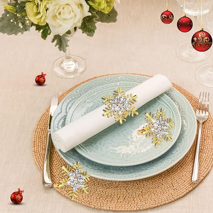 ZeeDix Christmas Gold Snowflake Napkin Rings Set of 8, Napkins Ring for Dinning Table - Rustic Dinner Tables Decoration for Wedding Receptions Christmas Thanksgiving Holiday Party Dinner Parties