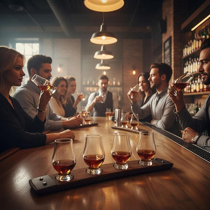 Barrel Stave Premium 4 Glass Whiskey Flight Serving Tray No Glasses Included, Red Mahogany