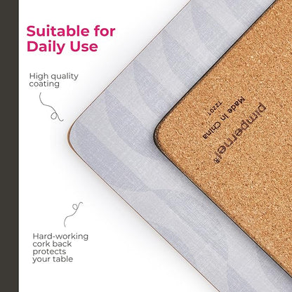 Pimpernel Eclipse Storm Grey Placemats, Set of 4 – (15.7" x 11.7") Elegant, 5mm Cork-Backed Dining Mats with Heat & Stain Resistant Lacquer Finish, Durable Protective Table Accessories