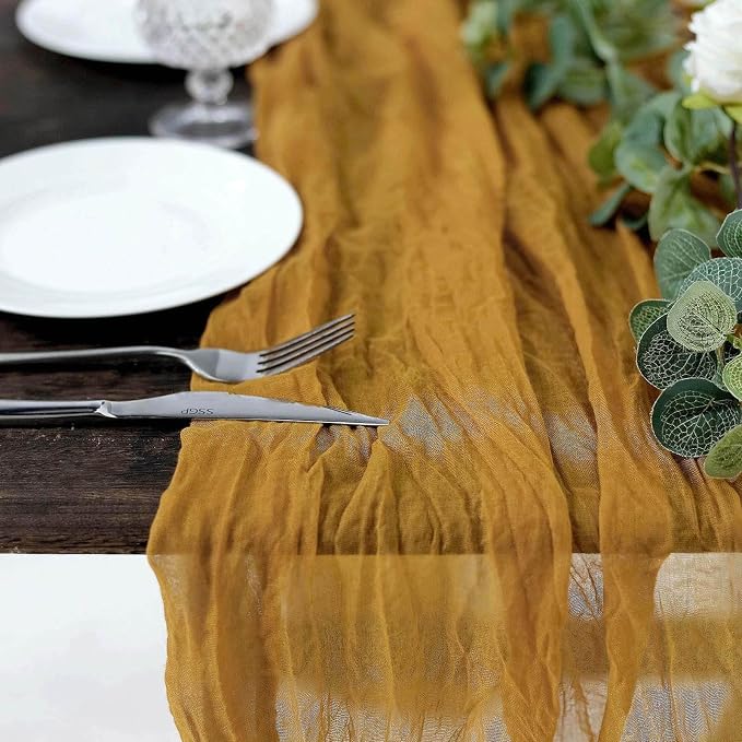 Efavormart 10ft Mustard Yellow Cheesecloth Table Runner - Image 2