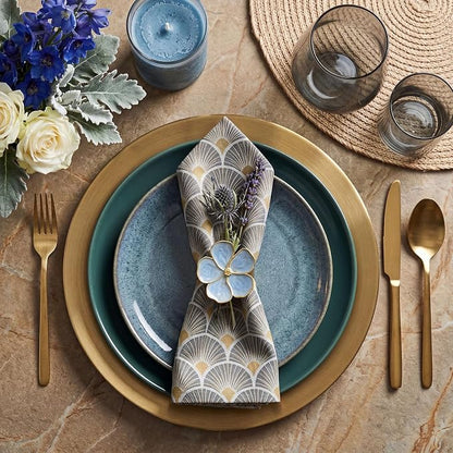 Patelai Set of 12 Blue Flower Napkin Rings Bulk Gold Napkin Ring Holders | - Image 3