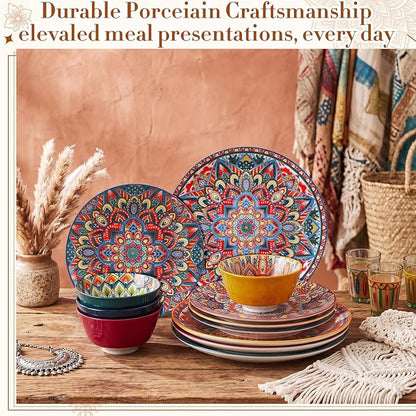 12 Pieces Ceramic Dinnerware Sets Porcelain Plates and Bowls Set Service - Image 5