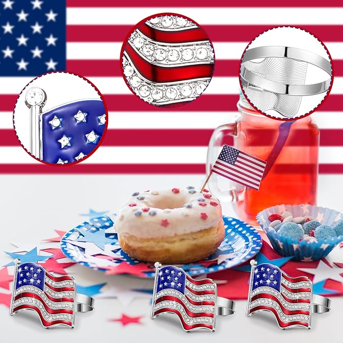 Geiserailie 6 Pieces Patriotic Napkin Rings 4th of July American Flag Napkin - Image 6