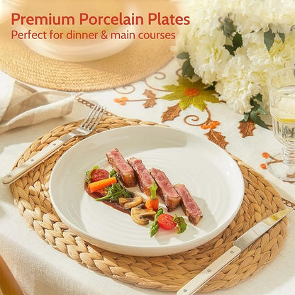 Sweese Porcelain Dinner Plates Set of 6, 10.5 Inch Dish Set - Dishwasher, Microwave, Oven Safe, Scratch Resistant, Kitchen Serving Dishes - White
