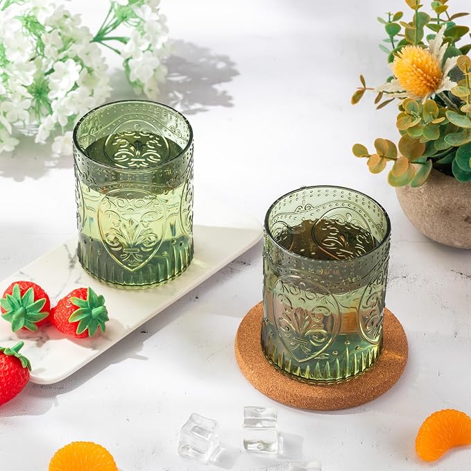 Qinyoung 100 Plastic Vintage Drinking Glasses 8.5oz Stemless Retro Embossed - Image 4
