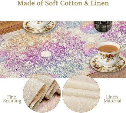 Oriental Mandala Table Runner, Traditional Bohemian Gradiently Purple Pink Blue - Image 6