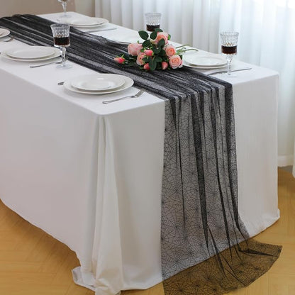 Snowkingdom Halloween Table Runner, 10 FT Black Spider Web Runners Metallic - Image 7