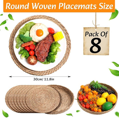 Boho Placemats 4/6/8 Set of Round Woven Placemat Macrame Style Bicolor - Image 2