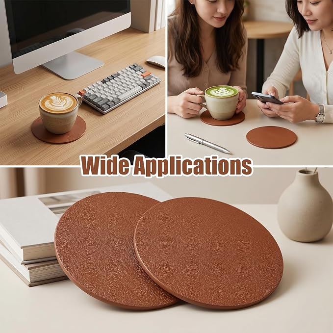 60 Pcs PU Leather Coasters, 4 Inch Round Leather Coasters 10 mm Thickness Brown - Image 6
