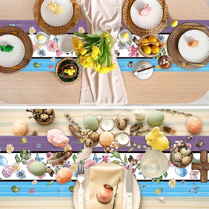 3 Pcs Easter Table Runners Seasonal Farmhouse Table Decor 13x72 Inch St - Image 2