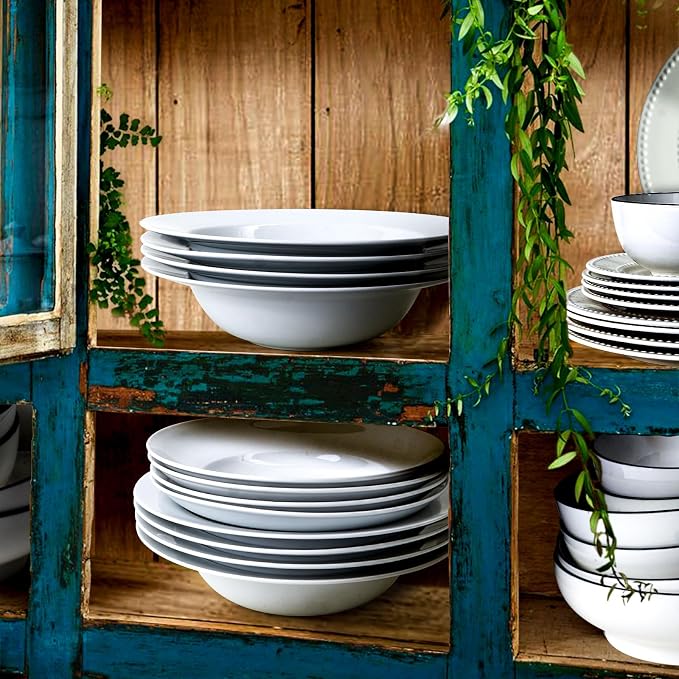 Pasta & Salad Bowls - 40oz White Ceramic Soup Plates - Set of 4 - Image 8