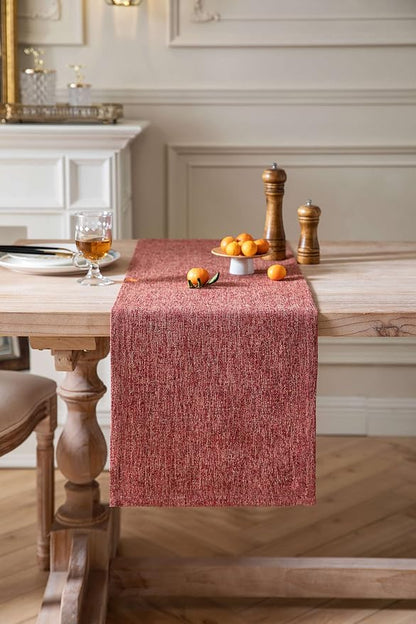Burlap Style Farmhouse Table Runner, 14x90 Inches Red | Thick Durable Fabric - Image 2