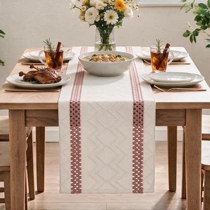 Artoid Mode Pink Stripe Woven Rustic Table Runner 12x72 Inch | Holiday Kitchen - Image 2