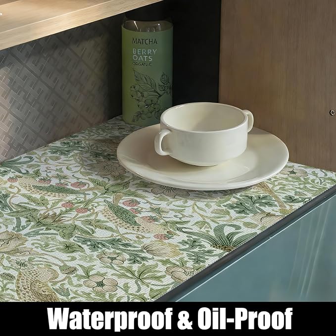 Bird Floral Drawer Shelf Liner for Kitchen Green 12IN x 10FT | Non Adhesive - Image 5