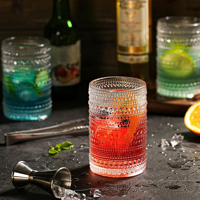 Amzcku Vintage Highball Drinking Glass Set of 12 - Kitchen Glasses Cup for Water, Cocktail, Milk, Juice and Beverage