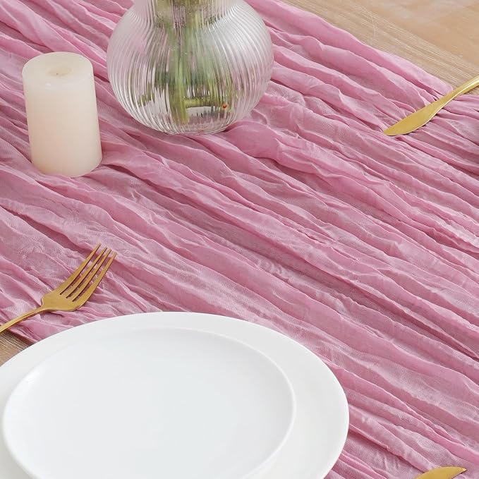 Asee'm 3pcs Pink Cheesecloth Table Runner Summer 10FT Gauze Sheer Rustic | Boho - Image 3