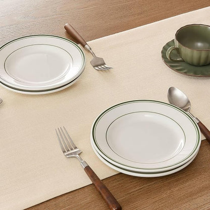 Linen Textured Border Table Runner, 14 x 48 Inch Cream | Mitered Corner Design - Image 5