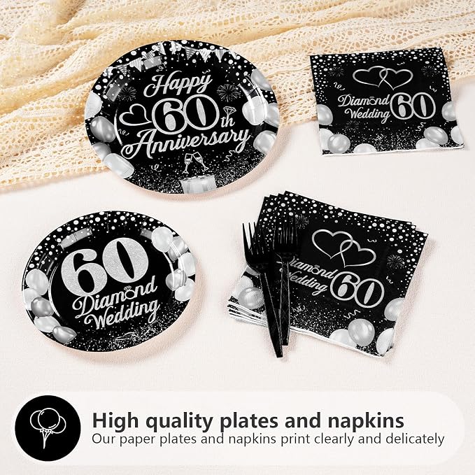 Greencian 96Pcs 60th Wedding Anniversary Decorations, Serves 24 | Anniversary - Image 3