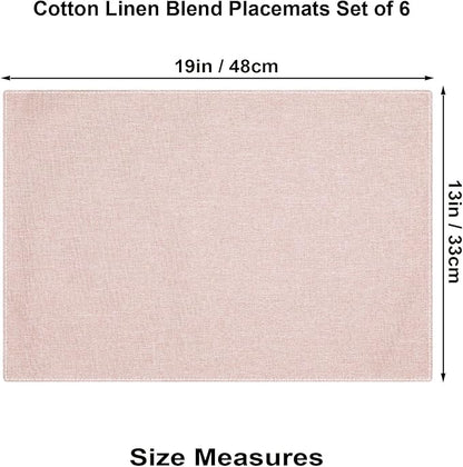 Cloth Placemats Set of 6, Cotton Linen Blend Machine Washable Double Layered Durable Place Mats Heat Resistant Placemats Wrinkle Free Thick Fabric Dining Table Mats (Light Linen, 6)