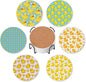 Drink Coasters for Drinks Set of 6,Cute Duck Absorbent Round Ceramic Stone Mat Coaster, with Cork Base and Metal Holder, Home Bar Decor House Warming Gift
