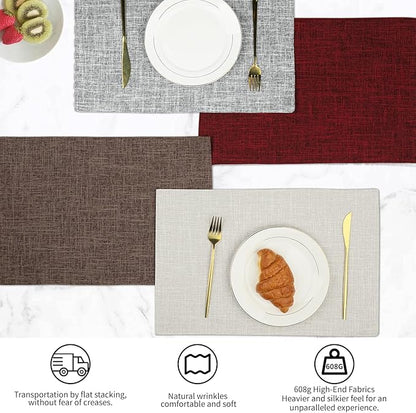 Red Placemats Set of 8, Washable Dining Table Mats Cloth Place Mats, Elegant Placemats for Valentines Day Holiday, Heat Resistant Kitchen Burgundy Place Mats, Easy to Clean(Burgundy)