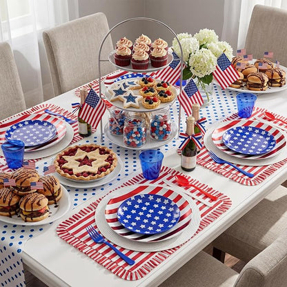 KIRE 150PCS 4th of July Plates & Red White Blue Disposable Plastic Silverware - Image 5