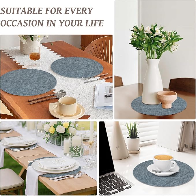 13" Round Placemats Set of 6, Reversible Faux Leather Heat Resistant Table Mats - Image 7