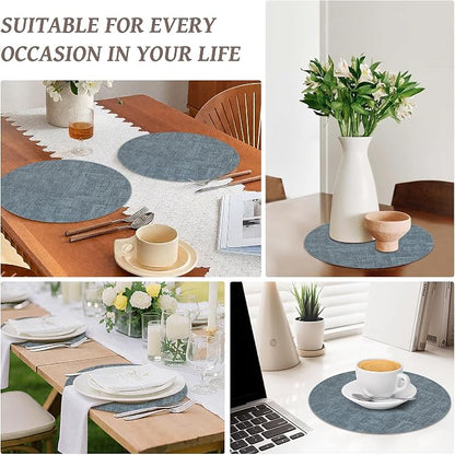 13" Round Placemats Set of 6, Reversible Faux Leather Heat Resistant Table Mats - Image 7