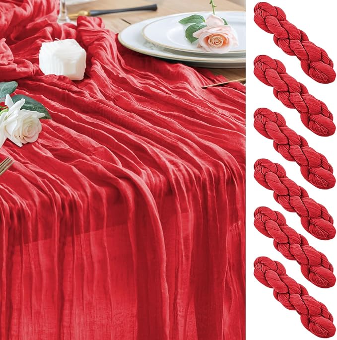 Cheesecloth Table Runner Red 10FT Boho Gauze Runner, 6 Pack | 120 Inch Cheese by Wokceer
