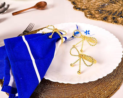 ALPHA Living HOME Napkin Rings Set of 12, Holiday Napkin Holders, Metal Napkin Rings for Safari Theme Table Décor Handmade for Holiday, Weddings, Receptions, Banquets, Events, Bow Shape, Gold