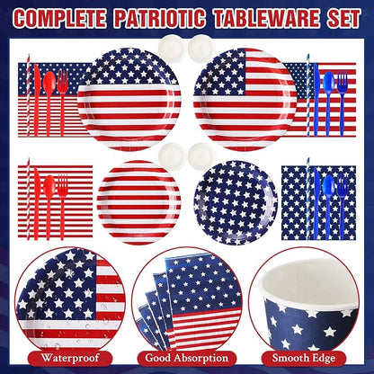 450 Pcs 4th of July Patriotic Tableware Set Decorations, Serves 50 | USA Red - Image 3