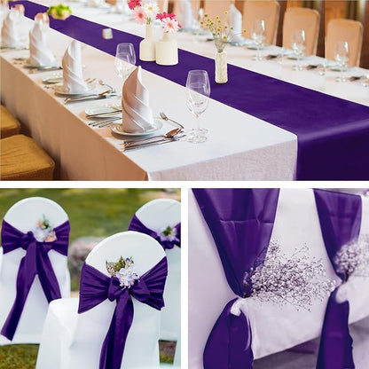 Aneco Satin 12 Pack Table Runner 12 x 108 Inch Dark Purple Long Wedding Satin - Image 6