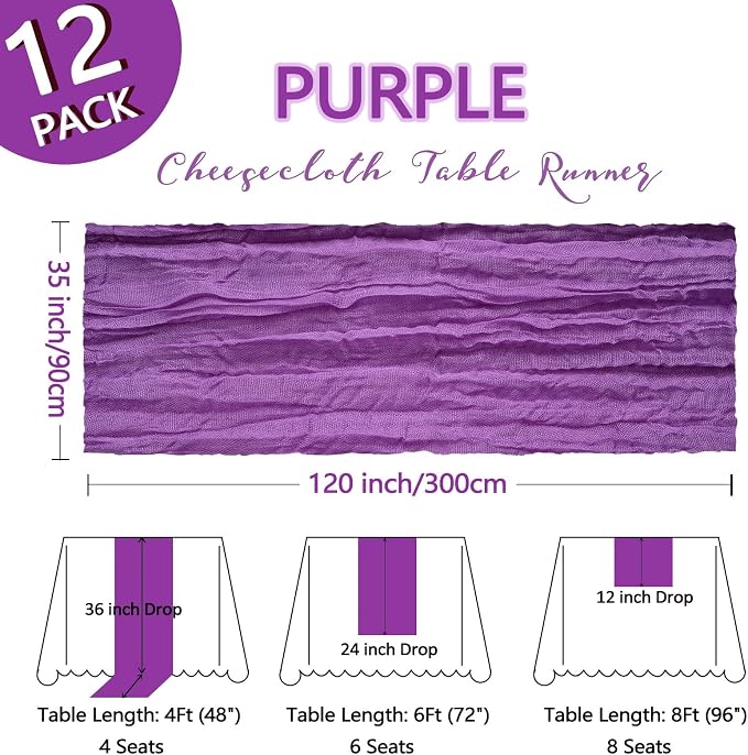 12 Pack Purple Cheesecloth Table Runner 10Ft Gauze Cheese Cloth Table Runner - Image 2