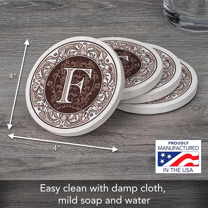 Thirstystone Monogram Letter Natural Sandstone Coaster 4 Pack | Manufactured in - Image 3