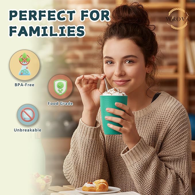 Wrova Wheat Straw Cups Set Alternative to Plastic Cups 16 oz, Reusable Drinking - Image 4