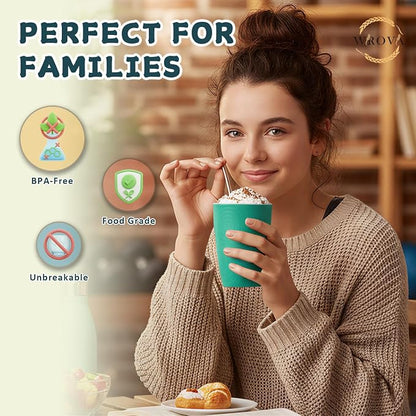 Wrova Wheat Straw Cups Set Alternative to Plastic Cups 16 oz, Reusable Drinking - Image 4
