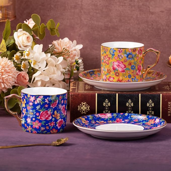 KAMMAK Tea Cup and Saucer, Ceramic Coffee Cups, 6 oz, Afternoon Tea and - Image 7