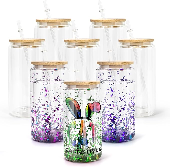 AGH 16OZ Snow Globe Glass Tumbler, 8 Pack Sublimation Glass by AGoodHopeforYou