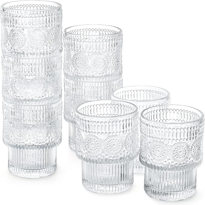 Kingrol Drinking Glasses Set of 8, 6.5 Ounces Stackbale Water Glasses, Vintage - Image 2