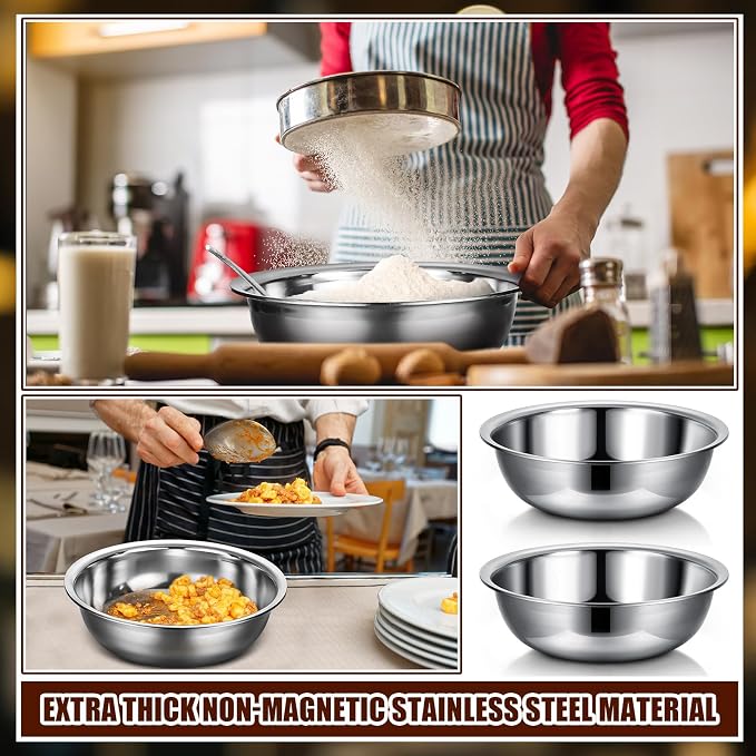 Nuogo 8 Pcs Stainless Steel Mixing Bowls Metal Mixing Bowls Extra Large Basin - Image 6