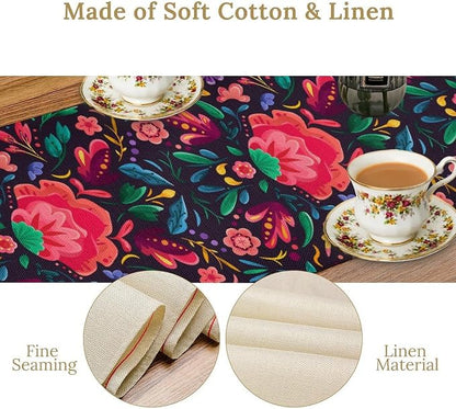 YCness Mexican Fiesta Table Runner Colorful Floral Plants Traditional Pattern - Image 7