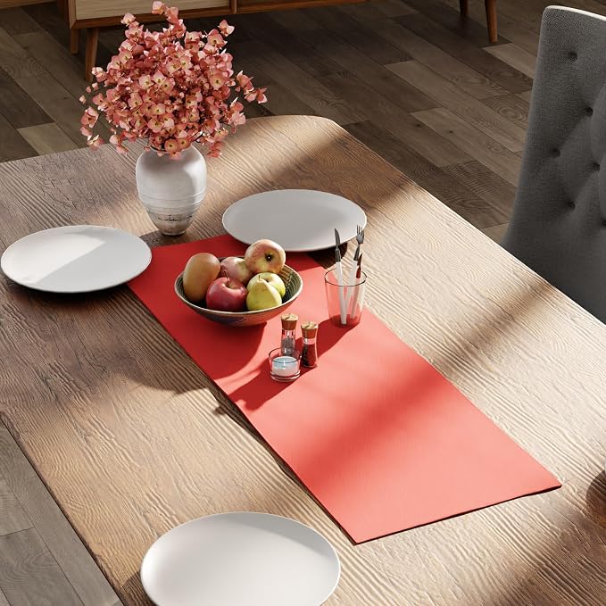 Encasa XO Table Runner, Cotton Canvas Dining Runner 13"x36" | Coral, 180 GSM - Image 2
