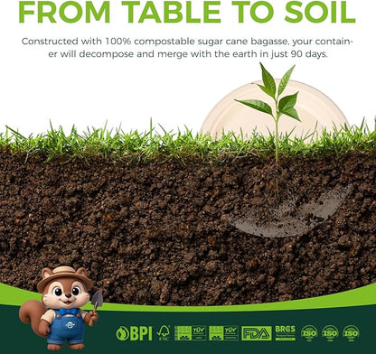 100% Compostable Plates - 125-Count Heavy Duty, Biodegradable Bagasse Plates - Eco Friendly and Sustainable (Natural, 7 inch)