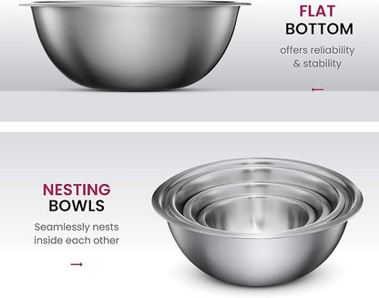 FineDine Stainless Steel Mixing Bowls Set, 6-Piece Metal Bowls | Stainless - Image 4