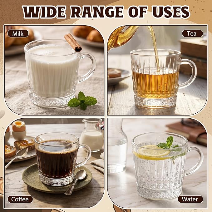 12 Pack Glass Coffee Mugs with Handle 8.5 oz Classic Vertical Stripes Glass - Image 6