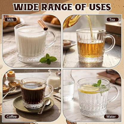 12 Pack Glass Coffee Mugs with Handle 8.5 oz Classic Vertical Stripes Glass - Image 6