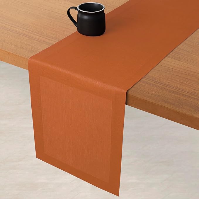 D'Moksha Homes Linen Rust Table Runner 108 Inches Long - 100% Pure Linen Dining Table Runner 14 x 108 Inch for Spring, Easter - Machine Washable