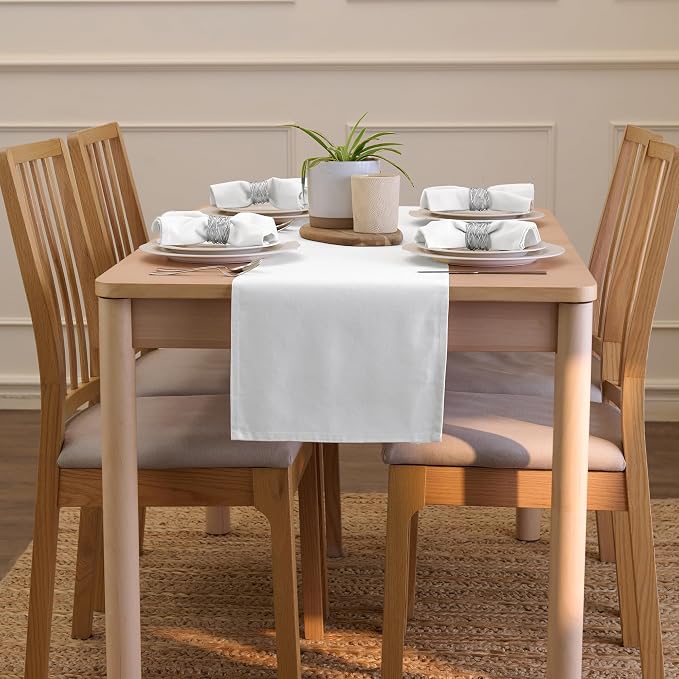 Encasa XO Table Runner, Cotton Canvas Dining Runner 13"x72" | White, 180 GSM - Image 4
