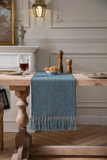 Blue Table Runners 72 Inches Long, Burlap Linen Style Rustic Farmhouse Table - Image 2